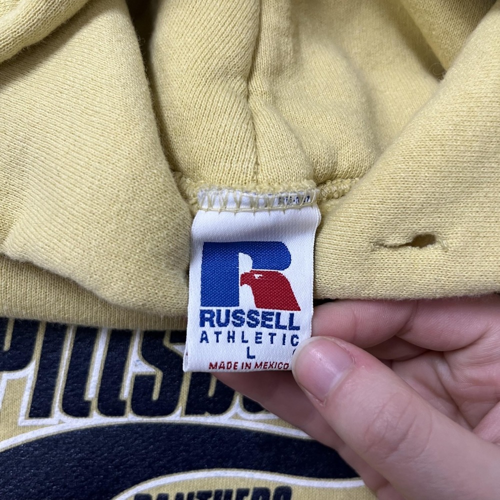 Vintage Pittsburgh Panthers Hoodie Sweatshirt Large Gold NCAA Football Russell - Picture 5 of 10